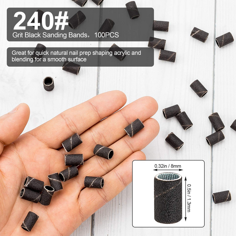 100 db Professzionális körömcsiszoló szalag, Grit #240 körömmanikűrpolírozó, Files manikűr eszközök körömfúróhoz
