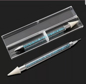Körömgyöngy Kristály Rhinestone Picker Pen Dotting Wax Nail Art Craft Tool + Case 2 Kétvégű viasztoll strasszszedő Pöttyöshez