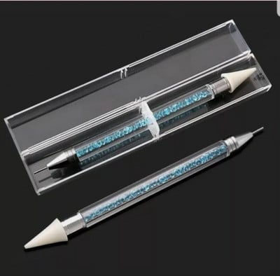 Nail Gem Crystal Rhinestone Picker Picker Dotting Wax Nail Art Craft Tool + Case 2 Στυλό με κερί διπλής απόληξης για κουκκίδες στρας Picker