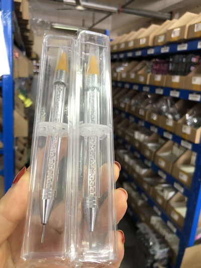 Körömgyöngy Kristály Rhinestone Picker Pen Dotting Wax Nail Art Craft Tool + Case 2 Kétvégű viasztoll strasszszedő Pöttyöshez