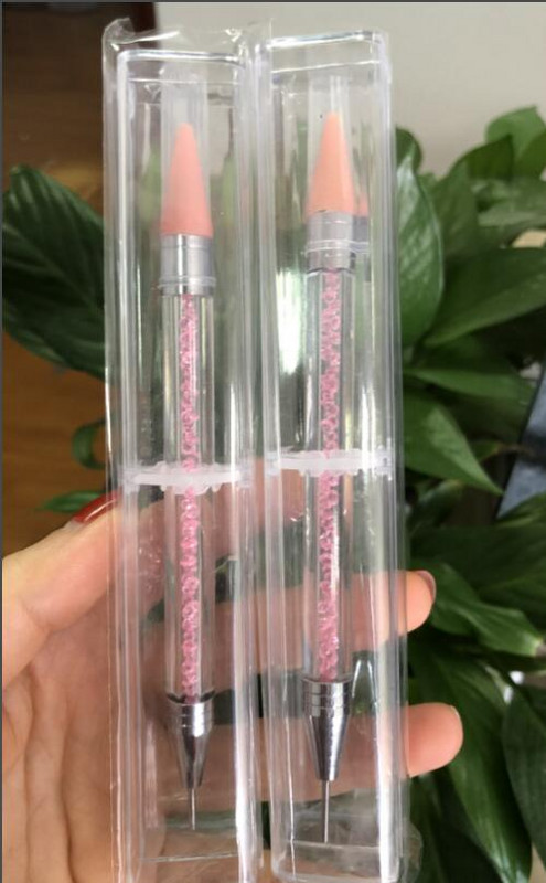 Körömgyöngy Kristály Rhinestone Picker Pen Dotting Wax Nail Art Craft Tool + Case 2 Kétvégű viasztoll strasszszedő Pöttyöshez
