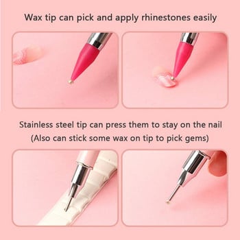 Ποιότητα κρυστάλλινου στυλό, διπλού άκρου Diamond Point Drill Pencil Pick up Rhinestones Gems Κολλώδες κερί/Ανοξείδωτο ατσάλι Μολύβι DIY Tools #