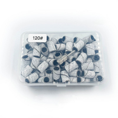 50/100/210db Szerelt hengeres csiszolófejek Csiszolóhüvelyek Csiszolósapkaszalagok 80# 120# 180# körömfúró manikűrszerszámokhoz