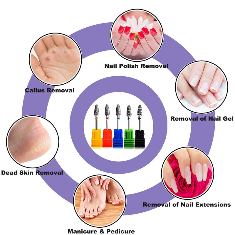 Τρυπάνια νυχιών βολφραμίου Τρυπάνια νυχιών 3/32 ιντσών για ακρυλικά νύχια μανικιούρ πεντικιούρ Shapen Remove Tools, Home Salon Use