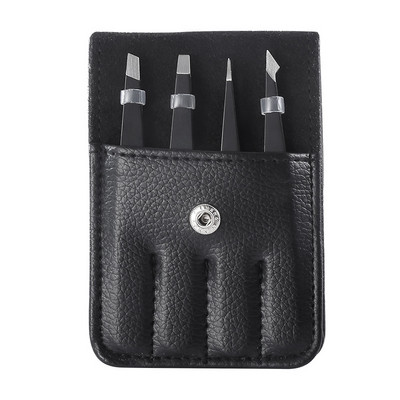 Σετ τσιμπιδάκια φρυδιών 4 τμχ από ανοξείδωτο ατσάλι Επίπεδη μύτη/Κεκρή μύτη/Σημείο τσιμπίδα αποτρίχωσης ματιών με ροζ τσάντα 4 χρωμάτων