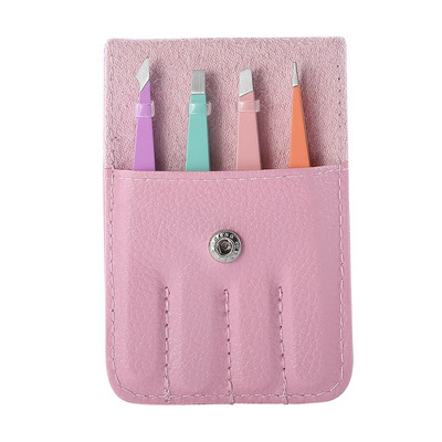 Σετ τσιμπιδάκια φρυδιών 4 τμχ από ανοξείδωτο ατσάλι Επίπεδη μύτη/Κεκρή μύτη/Σημείο τσιμπίδα αποτρίχωσης ματιών με ροζ τσάντα 4 χρωμάτων