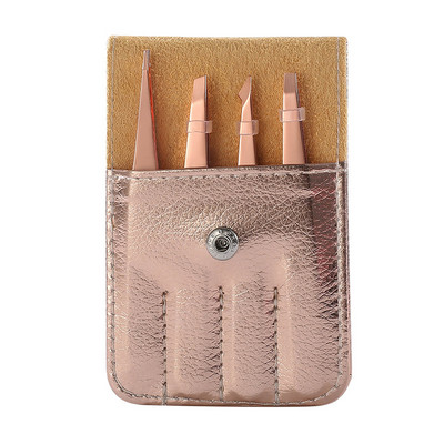 Σετ τσιμπιδάκια φρυδιών 4 τμχ από ανοξείδωτο ατσάλι Επίπεδη μύτη/Κεκρή μύτη/Σημείο τσιμπίδα αποτρίχωσης ματιών με ροζ τσάντα 4 χρωμάτων