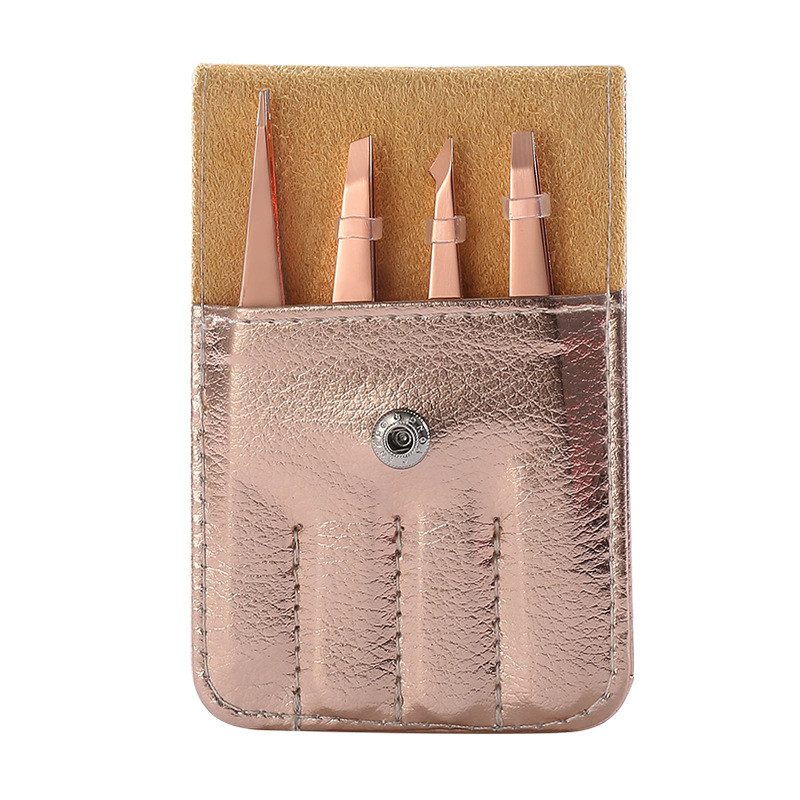 Σετ τσιμπιδάκια φρυδιών 4 τμχ από ανοξείδωτο ατσάλι Επίπεδη μύτη/Κεκρή μύτη/Σημείο τσιμπίδα αποτρίχωσης ματιών με ροζ τσάντα 4 χρωμάτων