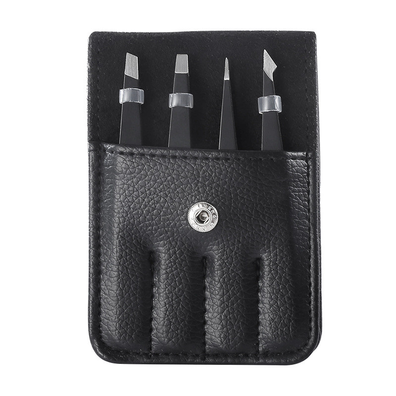 Σετ τσιμπιδάκια φρυδιών 4 τμχ από ανοξείδωτο ατσάλι Επίπεδη μύτη/Κεκρή μύτη/Σημείο τσιμπίδα αποτρίχωσης ματιών με ροζ τσάντα 4 χρωμάτων