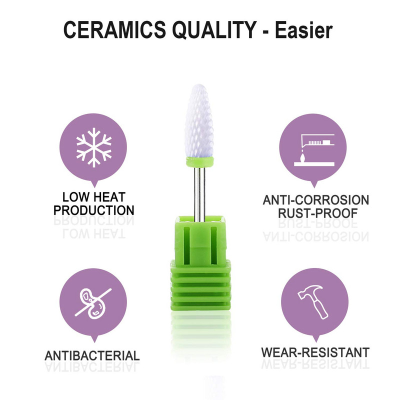 3/32" (2,35 mm) Cuticle Clean biztonsági köröm kerámia fehér keményfém bit elektromos Dremel fúrógéphez Grit XF/F/M/C/XC