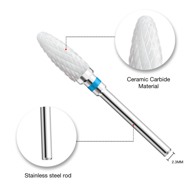 3/32" (2,35 mm) Cuticle Clean biztonsági köröm kerámia fehér keményfém bit elektromos Dremel fúrógéphez Grit XF/F/M/C/XC