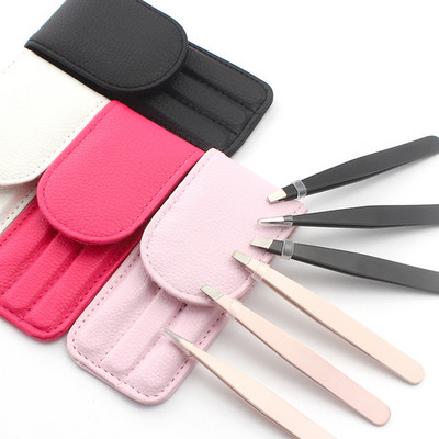 3 Pcs/set Eyebrow Tweezers Stainless Steel Point Tip/slant Tip/flat Tip Hair Removal Makeup Tools Accessory With Black Bag Case