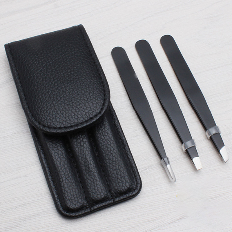 3 τμχ/σετ τσιμπιδάκια φρυδιών από ανοξείδωτο ατσάλι με μύτη/λοξή άκρη/επίπεδη άκρη Εργαλεία μακιγιάζ αποτρίχωσης Αξεσουάρ με θήκη μαύρης τσάντας