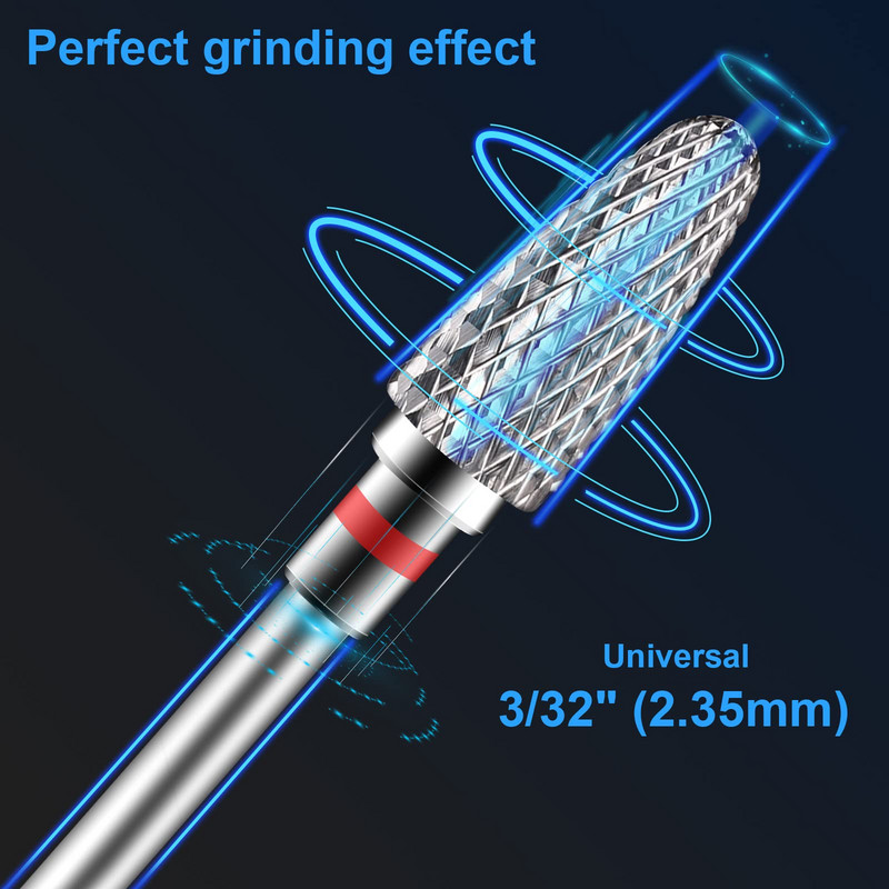 Svrdlo za nokte od volframovog čelika za akrilne nokte 3/32" drška za svrdla za nokte Profesionalno glodalo za manikuru za kućni salon