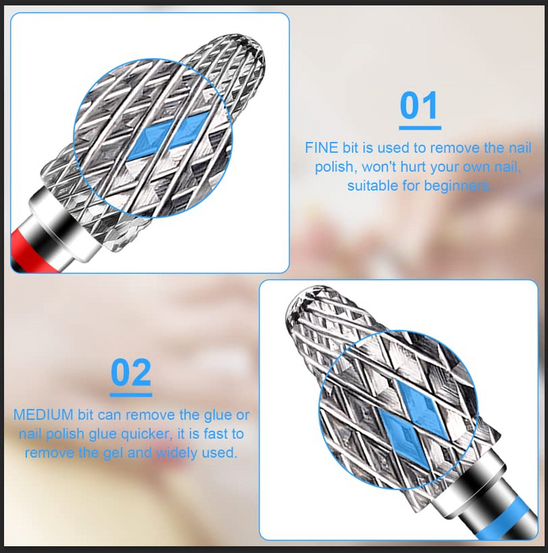 Svrdlo za nokte od volframovog čelika za akrilne nokte 3/32" drška za svrdla za nokte Profesionalno glodalo za manikuru za kućni salon