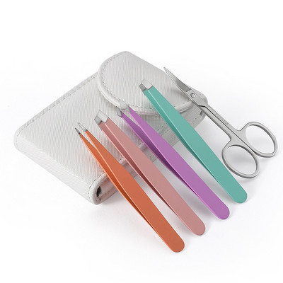 Σετ τσιμπιδάκια φρυδιών 5 τμχ Επαγγελματική μύτη/λοξή μύτη/επίπεδη μύτη από ανοξείδωτο ατσάλι Εργαλείο καλλυντικού μακιγιάζ αποτρίχωσης με τσάντα