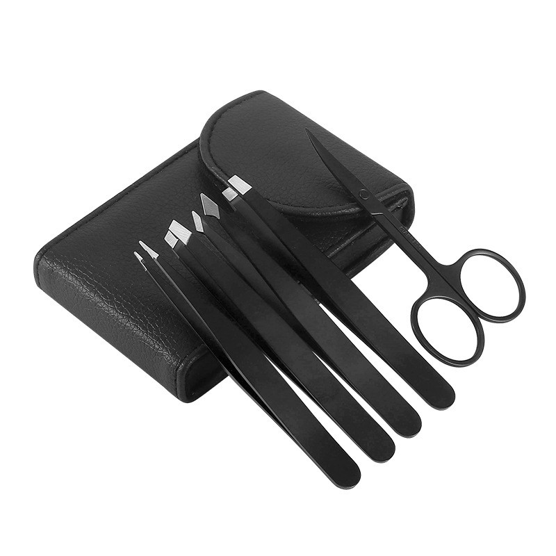 Σετ τσιμπιδάκια φρυδιών 5 τμχ Επαγγελματική μύτη/λοξή μύτη/επίπεδη μύτη από ανοξείδωτο ατσάλι Εργαλείο καλλυντικού μακιγιάζ αποτρίχωσης με τσάντα