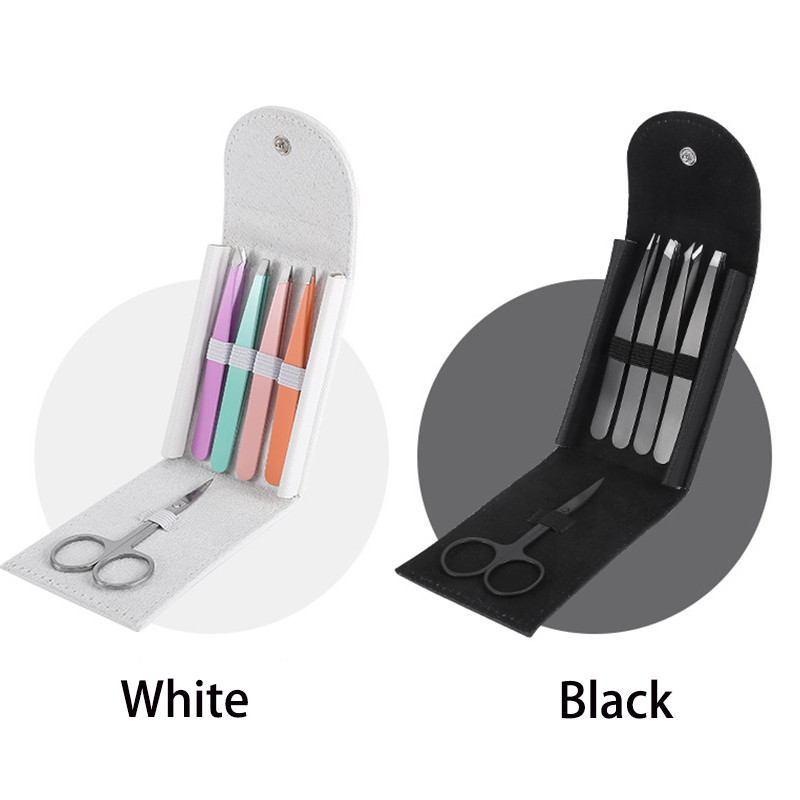 Σετ τσιμπιδάκια φρυδιών 5 τμχ Επαγγελματική μύτη/λοξή μύτη/επίπεδη μύτη από ανοξείδωτο ατσάλι Εργαλείο καλλυντικού μακιγιάζ αποτρίχωσης με τσάντα