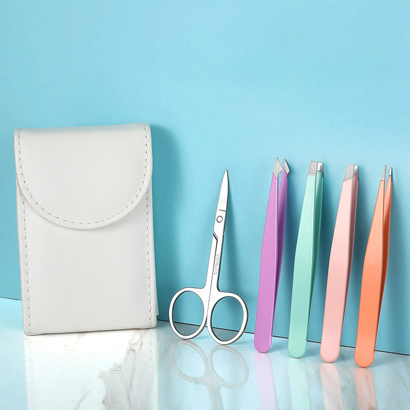 Σετ τσιμπιδάκια φρυδιών 5 τμχ Επαγγελματική μύτη/λοξή μύτη/επίπεδη μύτη από ανοξείδωτο ατσάλι Εργαλείο καλλυντικού μακιγιάζ αποτρίχωσης με τσάντα