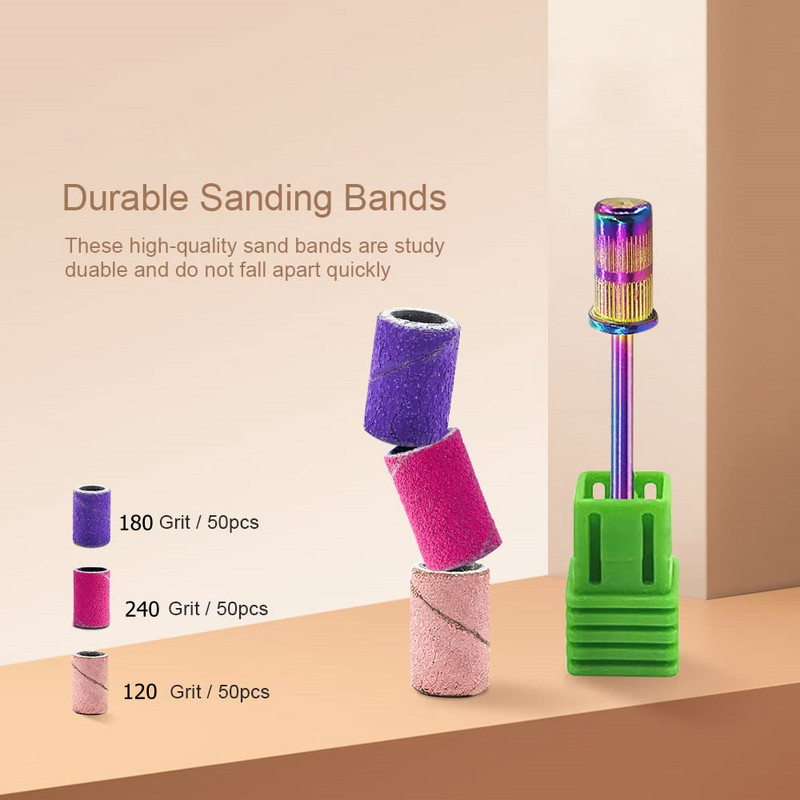 Τρυπάνι λείανσης 50τμχ 3 Χρώματα Efile Ζώνες λείανσης #180 Grit Purple, 120 Grit Pink, 240# Grit Red for Acrylic Nails Drill