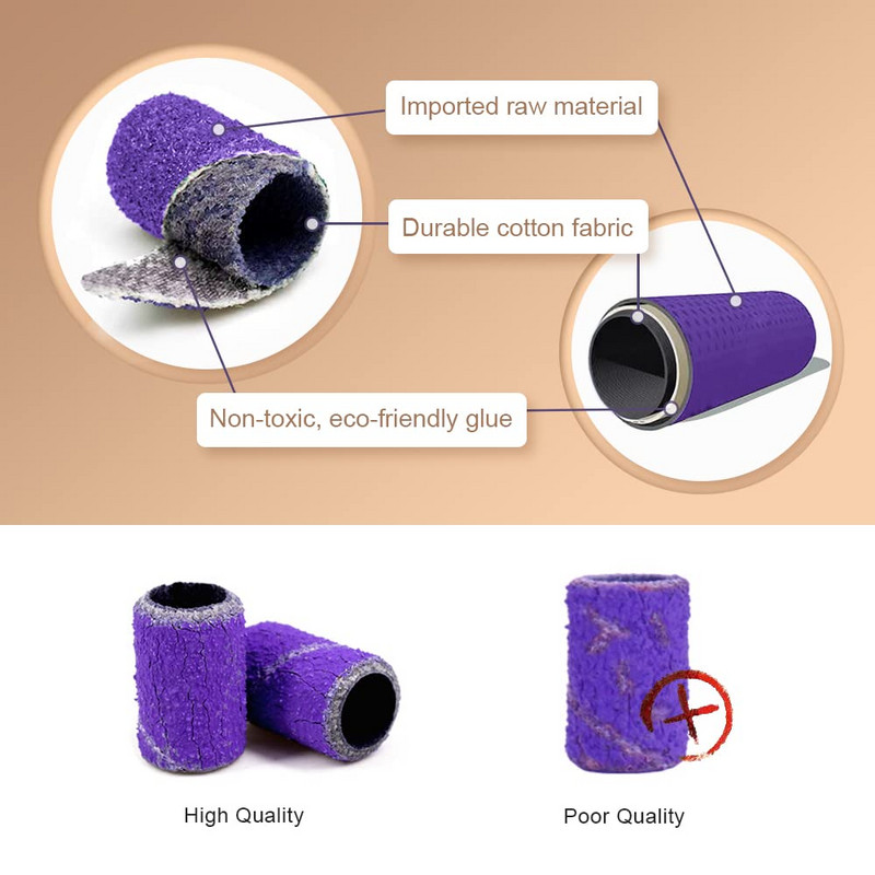 Τρυπάνι λείανσης 50τμχ 3 Χρώματα Efile Ζώνες λείανσης #180 Grit Purple, 120 Grit Pink, 240# Grit Red for Acrylic Nails Drill