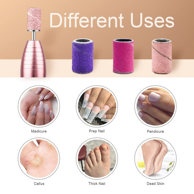 Τρυπάνι λείανσης 50τμχ 3 Χρώματα Efile Ζώνες λείανσης #180 Grit Purple, 120 Grit Pink, 240# Grit Red for Acrylic Nails Drill