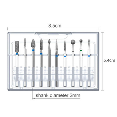 10 τμχ Electric Nail Drill Bits Kit 3/32", Επαγγελματικές μπιτς γυαλίσματος επιδερμίδων για ακρυλικό τζελ νυχιών