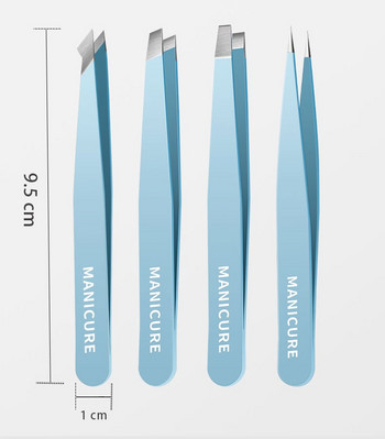 4 PCS Пинсета за вежди Цветна коса Красота Издърпване на фини косми От неръждаема стомана Наклонени щипки за вежди Инструменти за премахване на грим + чанта