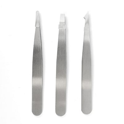 2 τμχ Σετ τσιμπιδάκι φρυδιών από ανοξείδωτο ατσάλι με κουτί μαύρο ασημί μακιγιάζ Κλιπ προέκτασης βλεφαρίδων Επίπεδη λοξή τσιμπίδα πολλαπλών χρήσεων