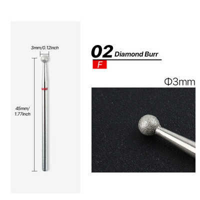 Τρυπάνια επιδερμίδας 3/32" Επαγγελματικά τρυπάνια καθαρισμού επιδερμίδας για τρυπάνια νυχιών Diamond Round Ball Head Cleaner Cuticle Dever