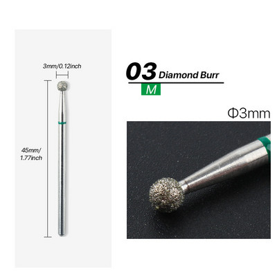 Τρυπάνια επιδερμίδας 3/32" Επαγγελματικά τρυπάνια καθαρισμού επιδερμίδας για τρυπάνια νυχιών Diamond Round Ball Head Cleaner Cuticle Dever