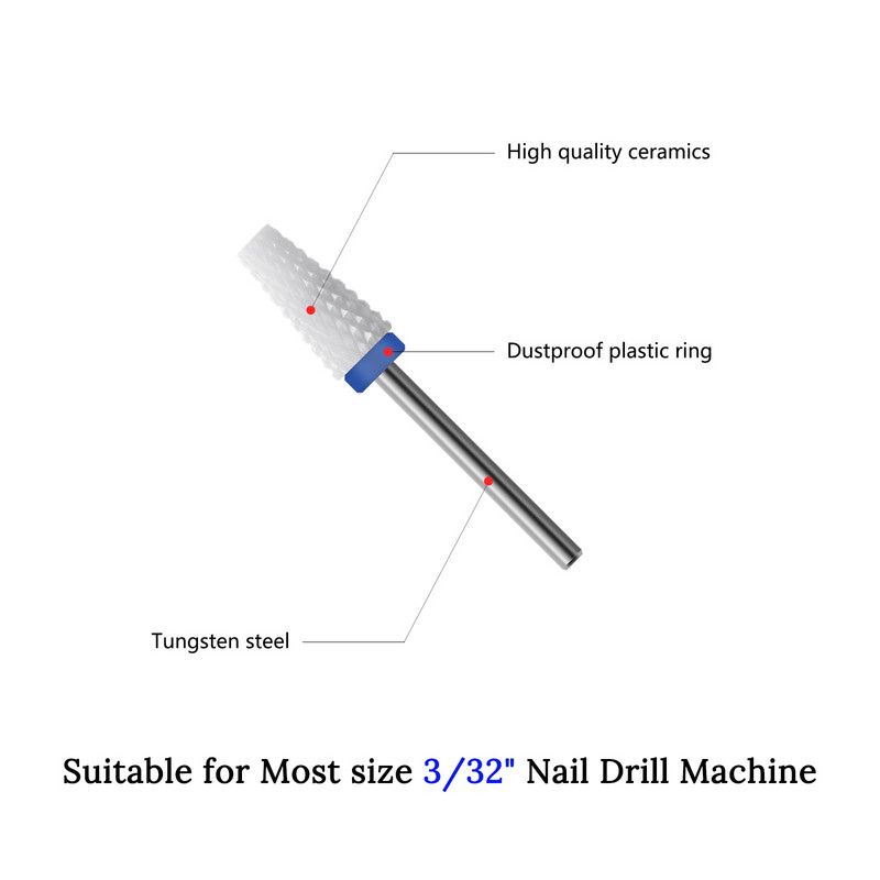 Τρυπάνια νυχιών 3/32" Κεραμικό κωνικό φρέζα 2,35mm Στέλεχος για μανικιούρ πεντικιούρ Efile Αξεσουάρ Επίπεδη κορυφή απότομη κοπή