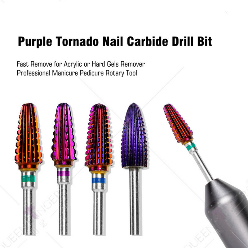 Τρυπάνι 3/32" Purple Tornado Nail Carbide - Γρήγορη αφαίρεση για ακρυλικό ή σκληρό τζελ αφαίρεσης επαγγελματικό περιστροφικό μανικιούρ πεντικιούρ