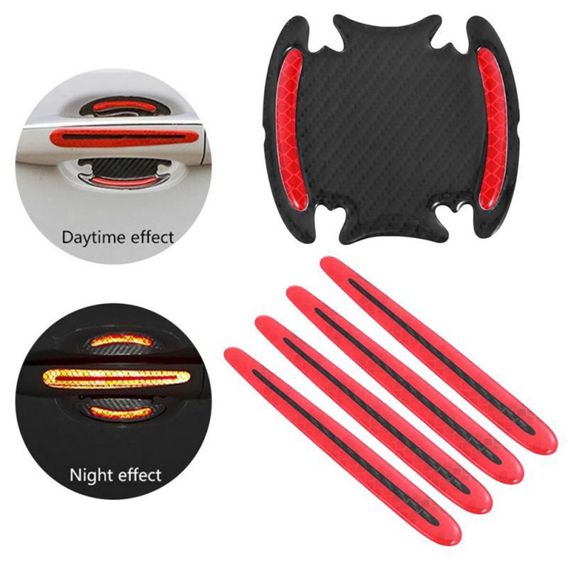 8 vispārējas nozīmes 3D oglekļa šķiedras automašīnu durvju rokturu uzlīmes pret skrāpējumiem izturīgas uzlīmes automašīnām ar atstarojošām sloksnēm