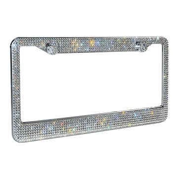 Bling Crystal License Plate Frame Women Luxury Handcrafted Rhinestone Car Ram Plate с бутон за запалване за камион САЩ Канада