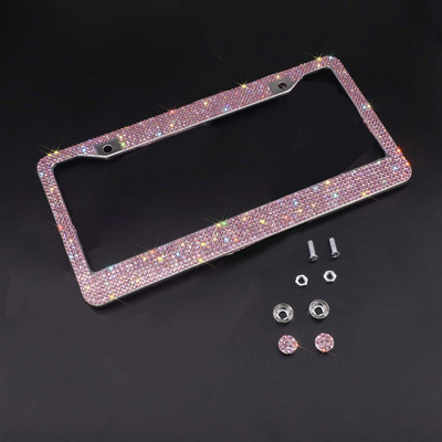 Bling Crystal valstybinio numerio ženklo rėmas moterims prabangus rankų darbo kalnų krištolinis automobilio rėmas su uždegimo mygtuku, skirtas JAV Kanados sunkvežimiui