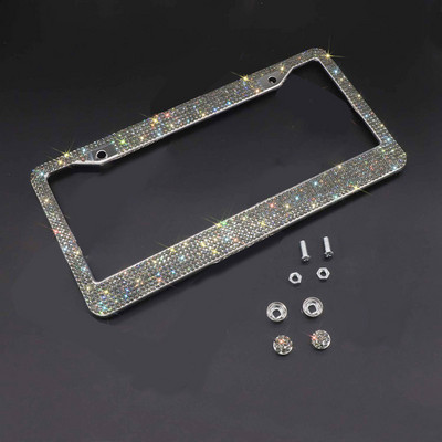 Bling Crystal valstybinio numerio ženklo rėmas moterims prabangus rankų darbo kalnų krištolinis automobilio rėmas su uždegimo mygtuku, skirtas JAV Kanados sunkvežimiui