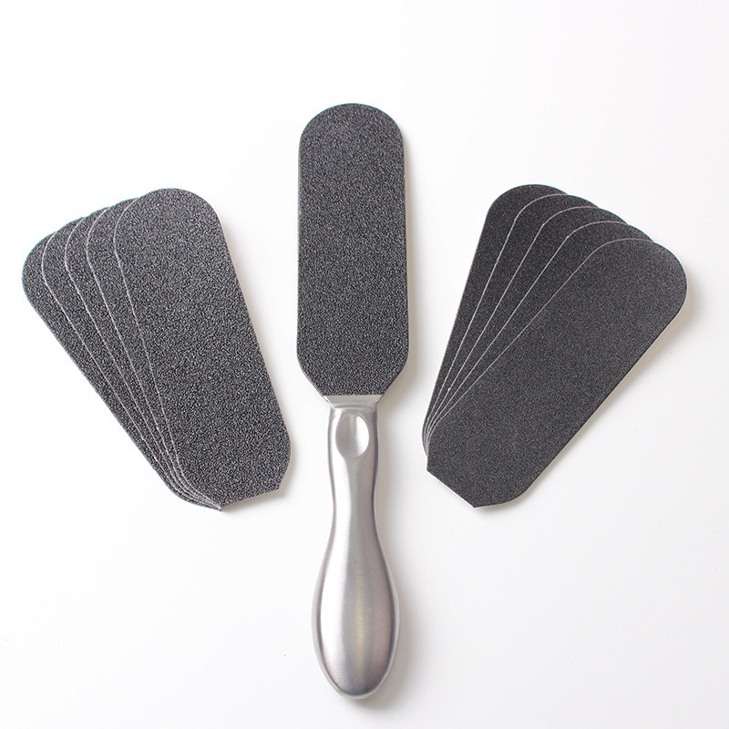 Dvostrana turpija za stopala od nehrđajućeg čelika za pedikuru s 10 komada uklonjivog papira za suho brušenje Sredstvo za uklanjanje tvrde kože Alati za njegu stopala za pedikuru