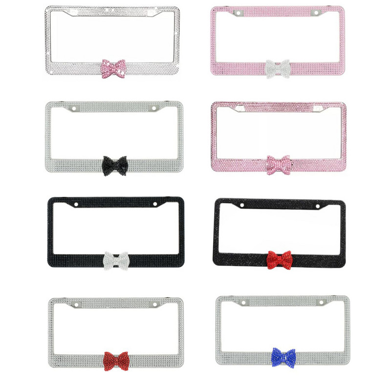 Držač registarskih pločica Autodijelovi Vanjska obloga automobila Zaštitite svoje tablice Okvir od nehrđajućeg čelika za američki model 1 kom s ružičastom leptir mašnom