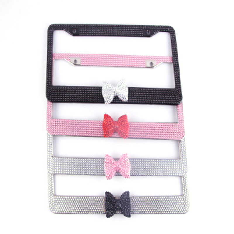 Držač registarskih pločica Autodijelovi Vanjska obloga automobila Zaštitite svoje tablice Okvir od nehrđajućeg čelika za američki model 1 kom s ružičastom leptir mašnom