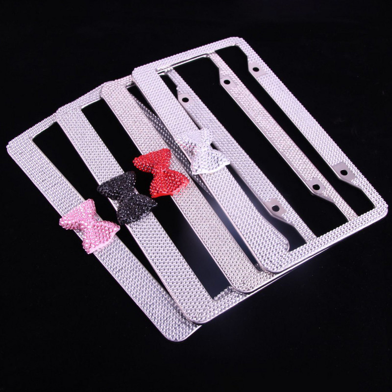 Držač registarskih pločica Autodijelovi Vanjska obloga automobila Zaštitite svoje tablice Okvir od nehrđajućeg čelika za američki model 1 kom s ružičastom leptir mašnom