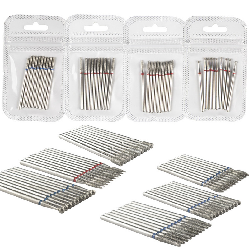 Set dijamantnih svrdla za nokte od 10 komada, 3/32'' (2,35 mm) Profesionalni komplet svrdla za zanoktice za nokte s akrilnim gelom, Efile manikura