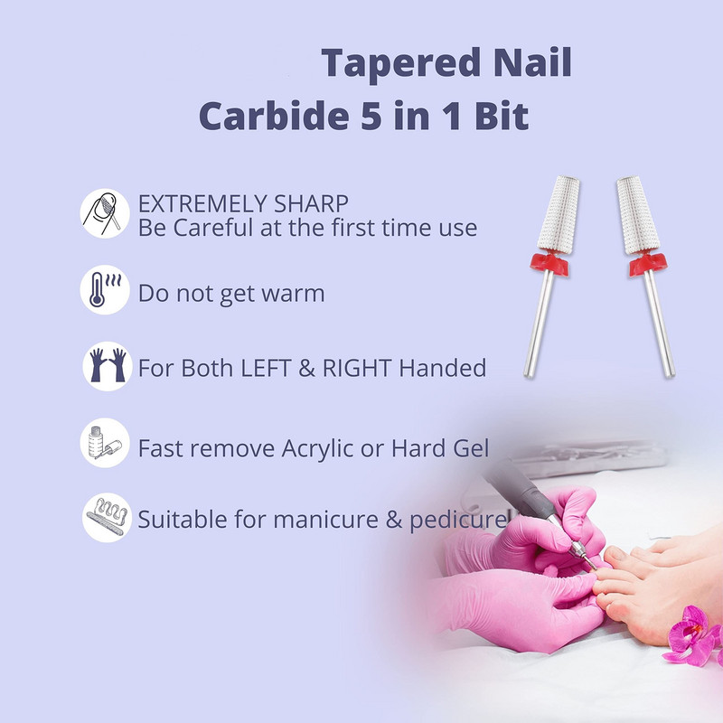 Svrdla za nokte od tvrdog metala Konusna svrdla za nokte za kućnu i profesionalnu upotrebu u manikuri Brzo uklanjanje premaza s noktiju - drška 3/32"