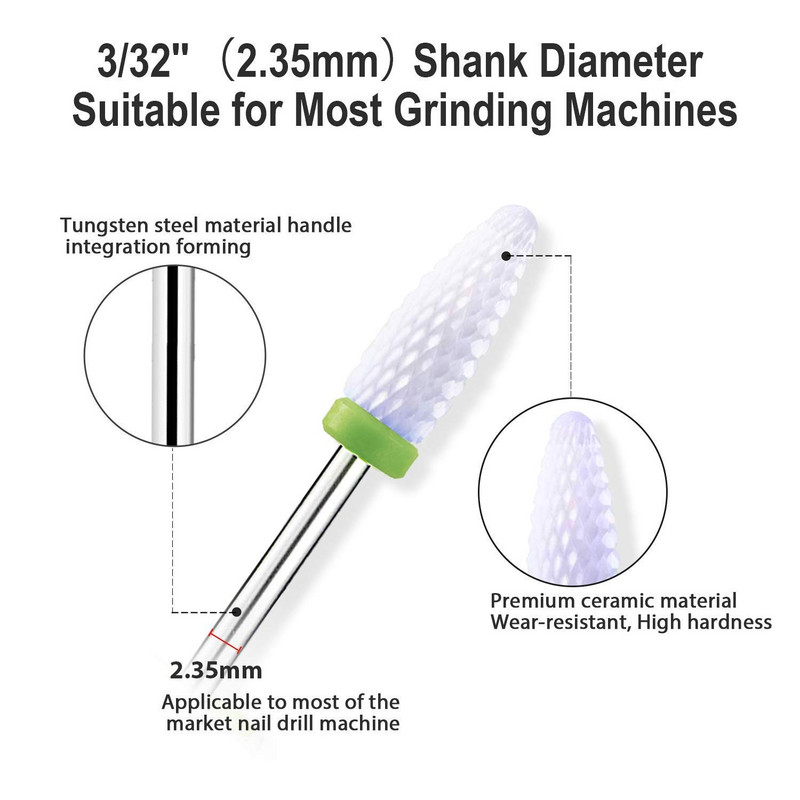 3/32'' keramičke svrdla za nokte Profesionalna električna Efile svrdla za nokte za manikuru, pedikuru, zanoktice, akrilni gel lak za nokte
