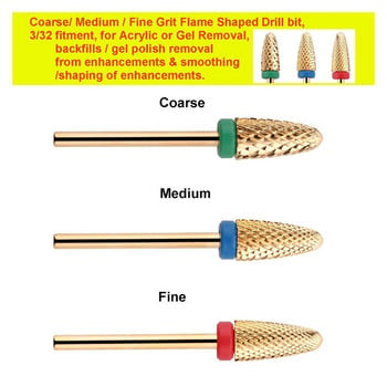 Τρυπάνια νυχιών Carbide Acrylic Gel Flame Coarse Medium Fine Size 3/32\'\' for Electric Nail File Tool Manicure