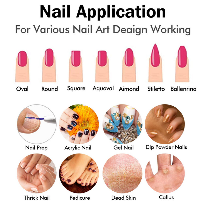 Set dijamantnih svrdla za nokte od 6 kom s brusnim trakama Set svrdla za nokte s trnom 3/32" za akrilne nokte, uklanjanje noktiju s gelom zanoktice