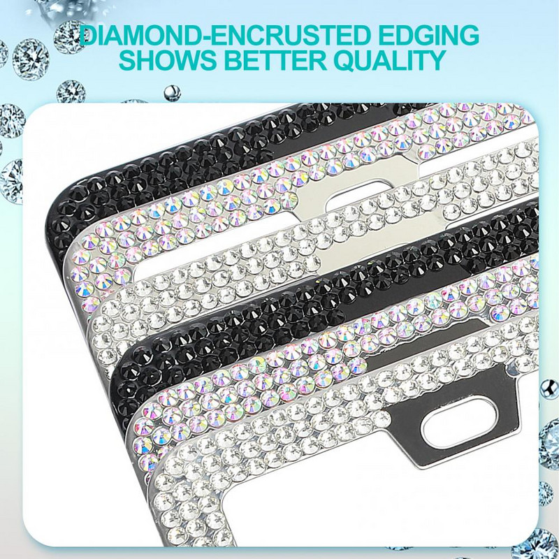 2kom okviri registarskih pločica za automobile od nehrđajućeg čelika sa svjetlucavim dijamantima Dodaci za automobile Pokloni za žene Muškarci Djevojke