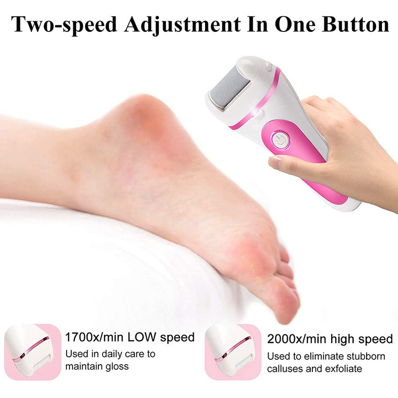 Električna turpija za stopala Callus Rasp USB punjiva s 3 valjka 2 brzine Vodootporna električna turpija za stopala za pedikuru Njega stopala Ružičasta