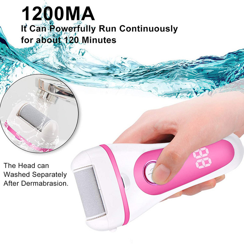 Električna turpija za stopala Callus Rasp USB punjiva s 3 valjka 2 brzine Vodootporna električna turpija za stopala za pedikuru Njega stopala Ružičasta