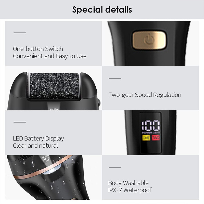 Atsparus vandeniui įkrautas elektrinis pėdų dildė kulniukams Šlifavimo pedikiūro įrankiai Profesionalus pėdų priežiūros įrankis Dead Hard Skin Callus USB